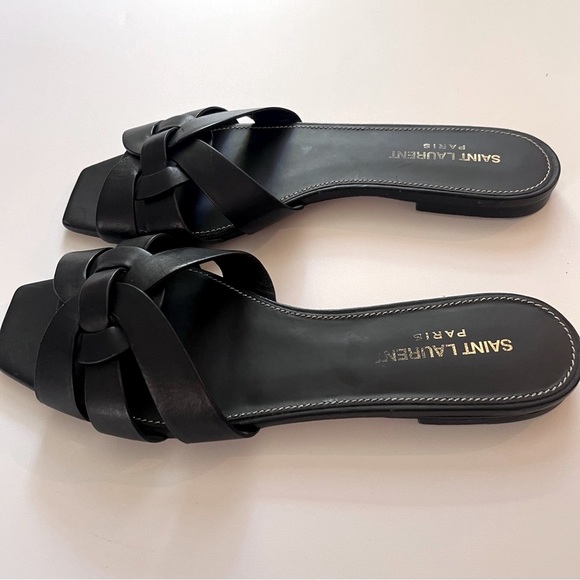 YSL Saint Laurent Tribute Leather Slides Sandals Black size 38.5 - Picture 8 of 10